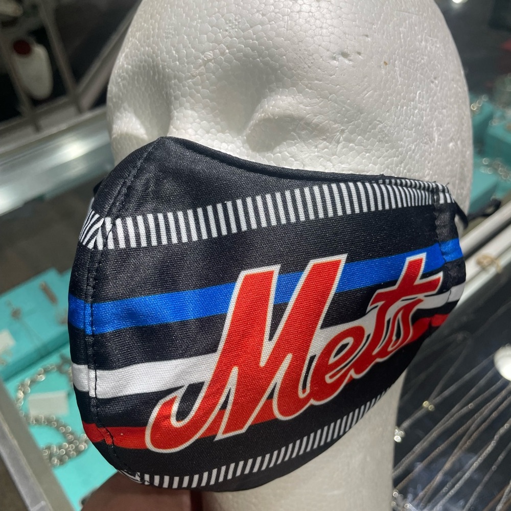 New York Mets MLB Team Color Face Mask Logo ~ Adjustable ear laces